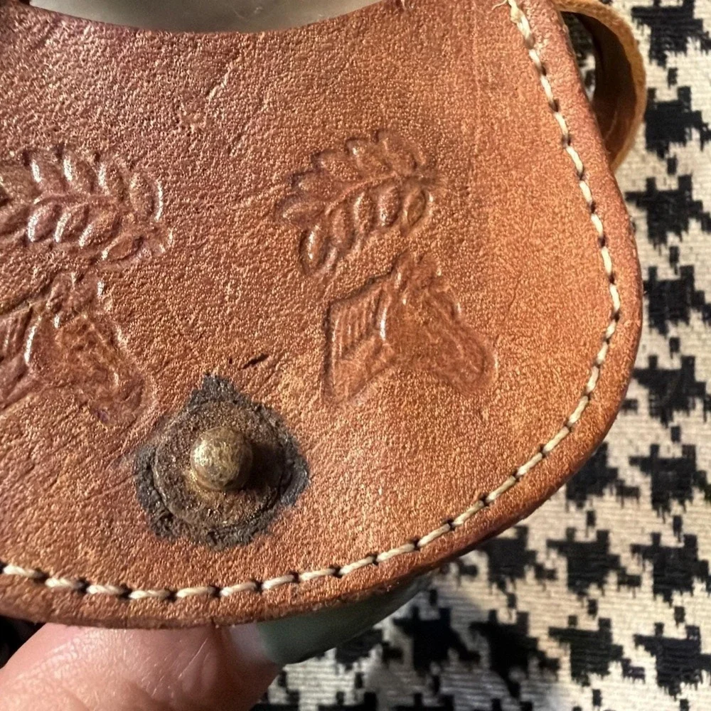 Vtg Mini Horse Celluloid Saddle Western Tooled Leather Toy Purse 2.5